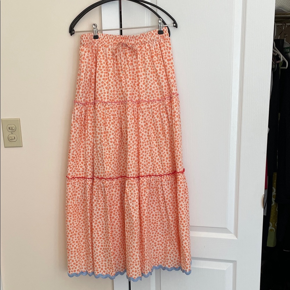 Floral Print Maxi Skirt - Orange and Red